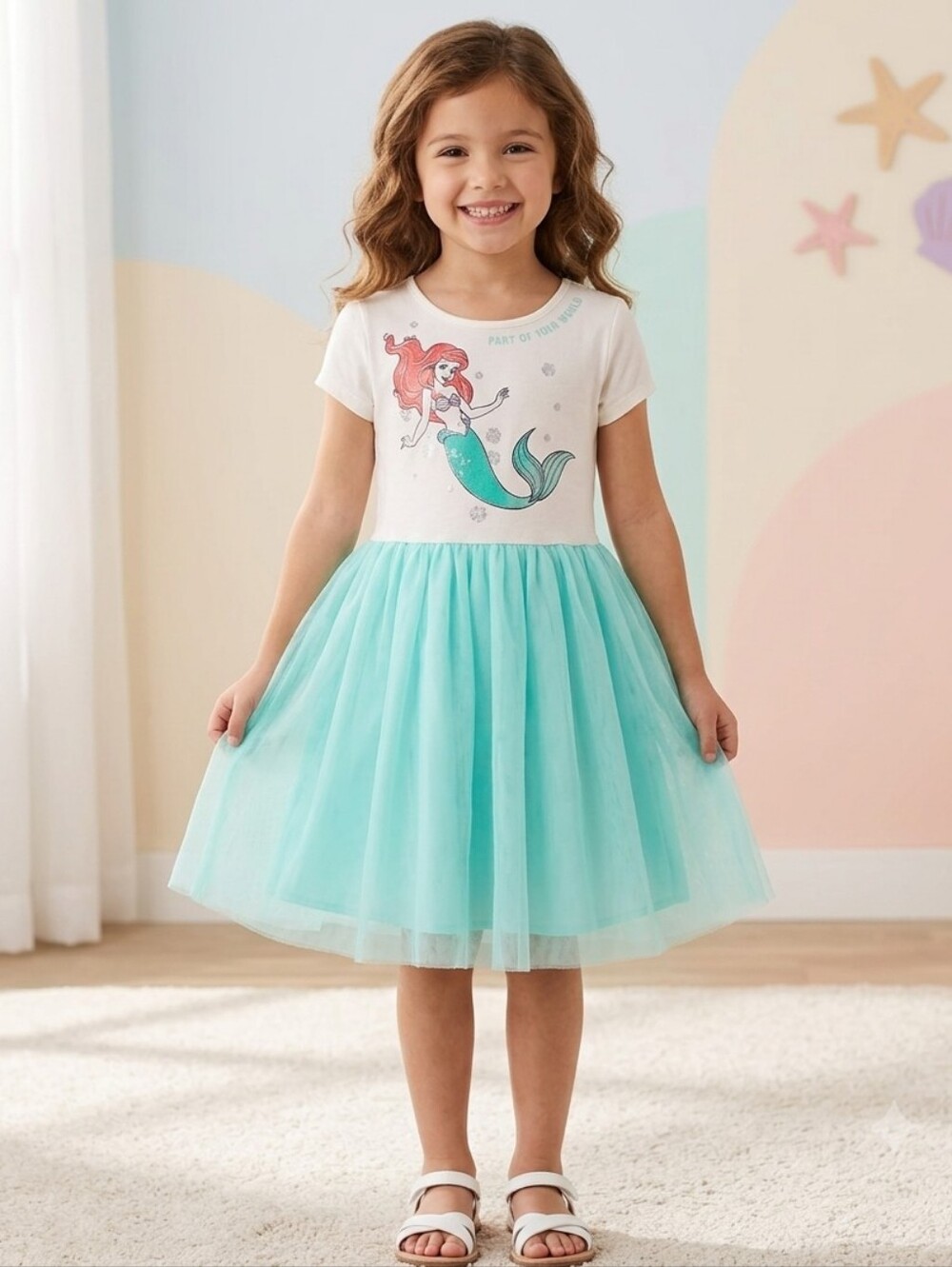 Disney Ariel Cream Top with Mint Tulle Skirt Kids Dress